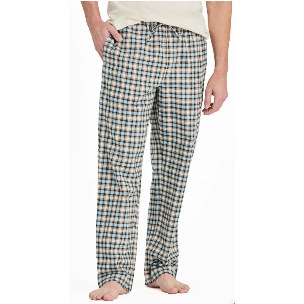 LIFE IS GOOD Men's Putty Check Plaid Flannel Sleep Lounge Pajama Pants SMALL
